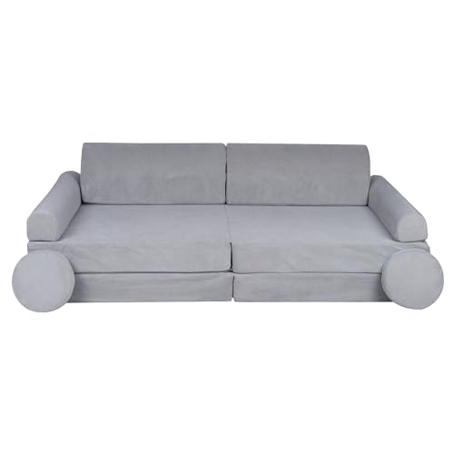 MEOWBABY® Kinder-Sofa Couch Kinderpolstermöbel Ausstattung Möbelset Stoffsofa Samt, Premium, Kord, Hellgrau von MEOWBABY