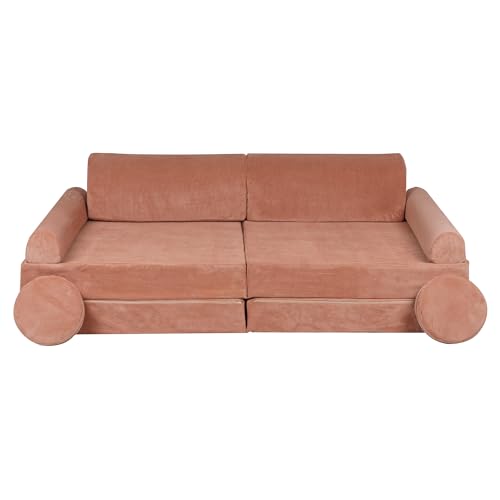 MEOWBABY® Kinder-Sofa Couch Kinderpolstermöbel Ausstattung Möbelset Stoffsofa Samt, Premium, Kord, Ziegelrot von MEOWBABY