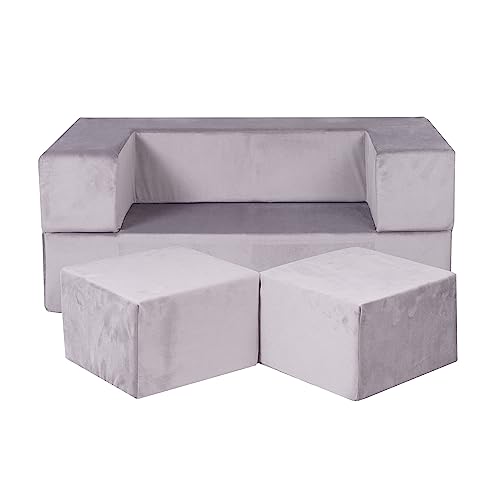 MEOWBABY® Kinder-Sofa Couch Kinderpolstermöbel Ausstattung Möbelset Stoffsofa Samt Miniaturgröße, Standard, Samt, Grau von MEOWBABY