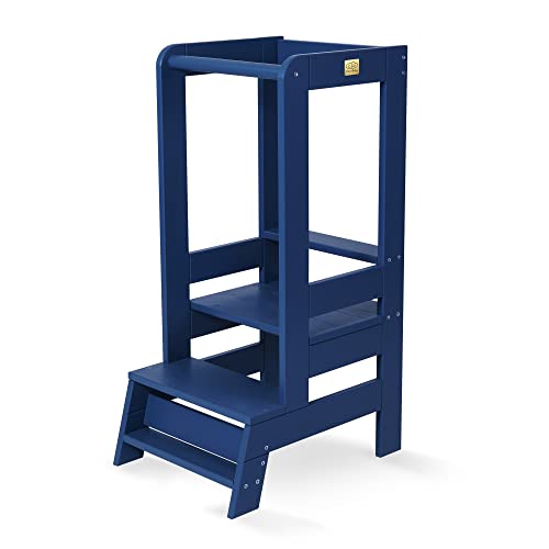 MEOWBABY Lernturm – Höhenverstellbarer Montessori Learning Tower für Kinder – Lernturm ab 1 Jahr – Sicherer Kinder Tritthocker – Holz Küchenhelfer für Küche & Alltag, Blau von MEOWBABY