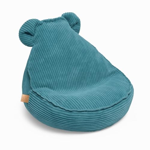 MEOWBABY Sitzsack Kinder – Bequemer Kindersessel mit Füllung – Sitzsack Kinderzimmer – Weicher Bodensessel für Kleinkinder – Waschbarer Bezug – Kindersitzsack für Mädchen & Jungen, Cord, Türkis von MEOWBABY
