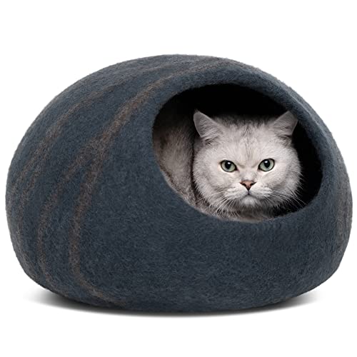 MEOWFIA Katzenbett Höhle – Umweltfreundliche Betten aus 100% Merinowolle für Katzen und Kätzchen (M, Schiefergrau) von MEOWFIA