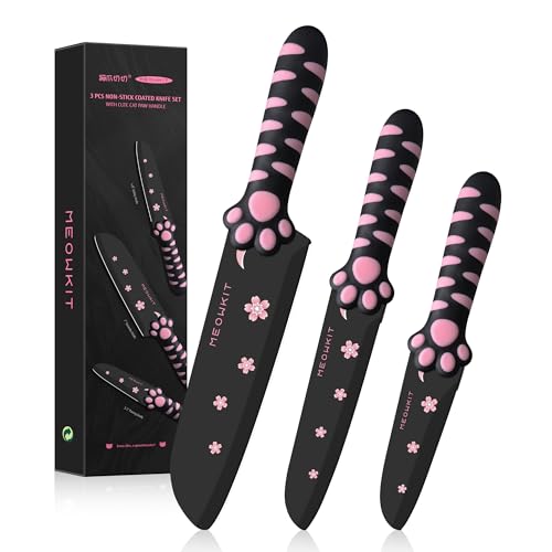 MEOWKIT Küchenmesser-Set, 3 Stück Messerset aus Hochwertigem Carbon Edelstahl, Scharfes Messerset mit Kochmesser, Allzweckmesser und Schälmesser, Einzigartiger Biomimetischer Katzenkrallengriff von MEOWKIT