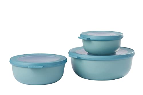 Mepal - Cirqula Multischüssel-Set 3–teilig rund Nordic Green – 350, 750 und 1250 ml – Verwendbar als Vorratdose, Kühlschrankdose, Gefrierdose, Mikrowellegeschirr & Servierschale mit Deckel von Mepal