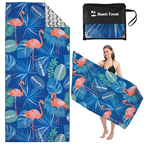 Mikrofaser Strandtuch,180x80cm Microfaser Badetuch Groß,Microfaser Handtücher, Schnell Trocknendes Strandhandtuch,Sandfreies Leicht Handtuch Damen für Reisen Strand Pool Schwimmen Sauna Flamingo Blau von MEQUER