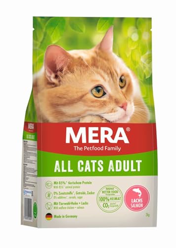 MERA Cats Lachs (2kg), getreidefreies Trockenfutter für ausgewachsene Katzen, nachhaltiges Katzenfutter mit hohem Fleischanteil von MERA