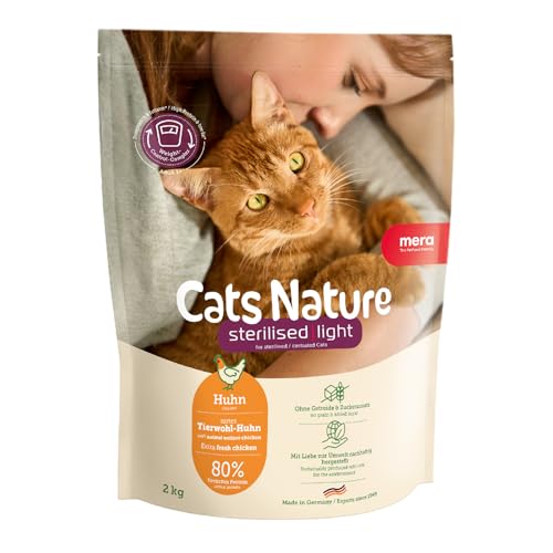 MERA Cats Nature Sterilised/Light Huhn Katzenfutter Trocken 2kg | Für sterilisierte/kastrierte Katzen | Getreidefrei & zuckerfrei | fettarmes Katzen Trockenfutter hoher Fleischanteil von MERA