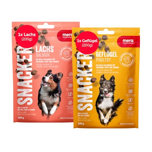 MERA Snacker Geflügel & Lachs (je 1 x 200g), weiche Hundeleckerli getreidefrei | Hunde Leckerlis ideal fürs Training oder als Hundesnack | kalorienarme Leckerli Hund | Soft Dog Treats von MERA