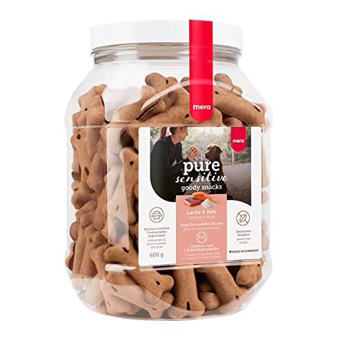 MERA pure sensitive Goody Snack, gesunde Leckerlis für sensible Hunde, Hundeleckerli aus Lachs und Reis, Hundesnack glutenfrei zum Training (600 g) von MERA