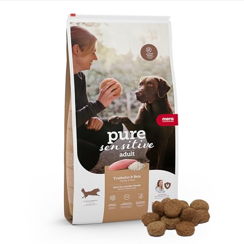 MERA Pure Sensitive Truthahn & Reis, Hundefutter trocken für Sensible Hunde, Trockenfutter aus Truthahn und Reis, Futter für ausgewachsene Hunde, ohne Weizen und Zucker (4 kg) von MERA