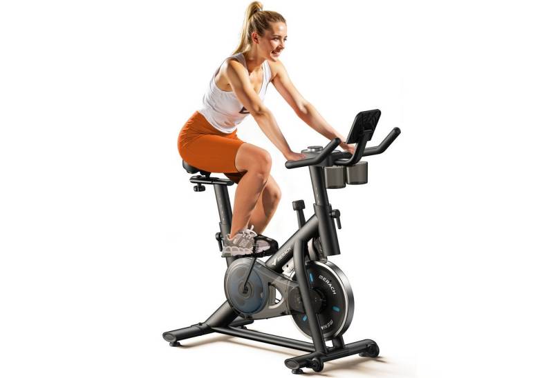 MERACH Fitnessbike Heimtrainer Fahhrad für Zuhause, leises Fitnessbike mit Tablet-Halter, (Fahrradtrainer mit LED-Monitor, Bluetooth und App-Funktion, 1-tlg., Stationäres Fahrrad mit verstellbare Sitz, Wasserflasche-Halter), bequemer und leiser, Verstellbarer Widerstand, bis 122 KG belastbar von MERACH