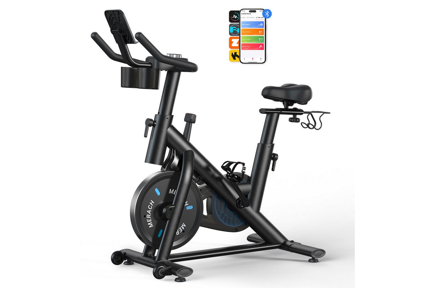 MERACH Fitnessbike Heimtrainer Fahhrad für Zuhause, leises Fitnessbike mit Tablet-Halter, (Leises Bremsbelag Fahhrad, 2-Wege verstellbare rutschfeste Lenker, 1-tlg., Hometrainer Fahhrad mit LED-Display, Bluetooth, 136KG Belastbar), Indoor Cycling für Kardiotraining zu Hause, Verstellbare Sitz, APP MERACH Fitnessbike Heimtrainer Fahhrad für Zuhause, leises Fitnessbike mit Tablet-Halter, (Leises Bremsbelag Fahhrad, 2-Wege verstellbare rutschfeste Lenker, 1-tlg., Hometrainer Fahhrad mit LED-Display, Bluetooth, 136KG Belastbar), Indoor Cycling für Kardiotraining zu Hause, Verstellbare Sitz, APP von MERACH