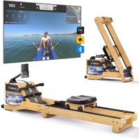 Merach - Wasserrudergerät Rot-Eichenholz – klappbar, Bluetooth-Display & Kinomap, vertikal verstaubar, bis 158 kg von MERACH