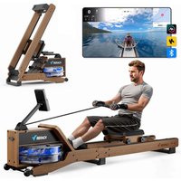 Merach - Wasserrudergerät Rot-Eichenholz – klappbar, Bluetooth-Display & Kinomap, vertikal verstaubar, bis 158 kg von MERACH