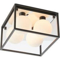 Merano - Matera Badezimmer-Deckenleuchte mit 4 Leuchten, halbbündig, schwarz matt & Opalglas matt IP44 von MERANO