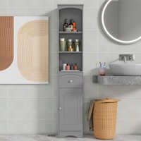 Badkommode mit Schublade und Tür, Badezimmerschrank mit verstellbaren Einlegeböden, Hochschrank, 170cm, Grau - Merax von MERAX