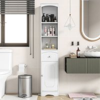 Badkommode mit Schublade und Tür, Badezimmerschrank mit verstellbaren Einlegeböden, Hochschrank, 170cm, Weiß - Merax von MERAX