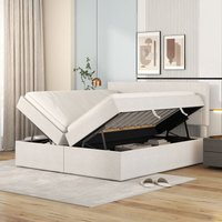 Boxspringbett 140x200cm mit Bettkästen, Polsterbett mit Lattenrost aus Metallrahmen und Großer Stauraum, Doppelbett Funktionsbett, Beige - Merax von MERAX