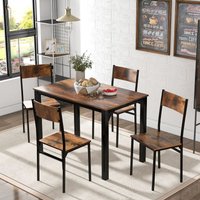 Esstisch Küchentisch Esszimmergruppe mit 4 Stühlen, Esszimmertisch 180 x 65 x 75 cm Kaffeetisch für 4 Personen, Stahlgestell und Industrie-Design, von MERAX