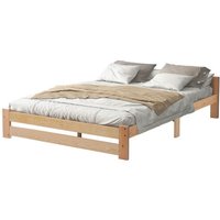 Futonbett Doppelbett 140x200cm Massivholzbett mit Kopfteil und Lattenrost, Kiefer Bettrahmen Bett ohne Matratze, Natur - Merax von MERAX