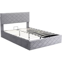 Hydraulisches Boxspringbett 140x200cm Polsterbett mit Bettkasten, Lattenrost und gepolsterten Kopfteil, Funktionsbett Doppelbett aus Velvet, Grau von MERAX