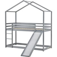 Kinderbett 90x200cm Hochbett Etagenbett mit Leiter und Rutsche, Rausfallschutz und Dachform, 2 Einzelbetten Hoch Doppel Stockbett für Kinderzimmer, von MERAX