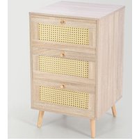 Merax - Sideboard Kommode mit 3 Schubladen, Rattan Front und Massivholzfüßen, Wohnzimmerschrank 79.5x48.6x48.5 cm cm Türkommoden, Eiche von MERAX