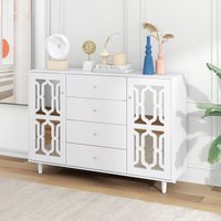 Merax Sideboard mit Spiegelelementen und geometrischem Trellis-Muster, Kommode mit vier Schubladen und Spiegelfront, Anrichte, B/H/T:148/102/40cm，Weiß von MERAX