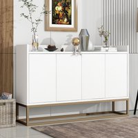 Sideboard mit verstellbaren Einlegeböden und goldenen Metallrahmen, Kommode mit Push-to-Open Funktion, Anrichte, Buffetschrank, Breite: 120cm,Weiß von MERAX