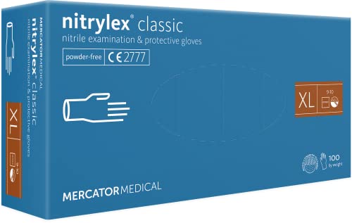 MERCATOR MEDICAL Nitrilhandschuhe, puderfreie Einweghandschuhe NITRYLEX CLASSIC, Größe: XL - 1000 Stück, texturierte Fingerspitzen, latexfreie Einmalhandschuhe, Nitril-handschuhe, blau von MERCATOR MEDICAL