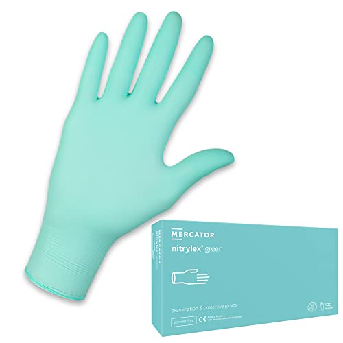 MERCATOR MEDICAL Nitrylhandschuhe | XS - XL | NITRYLEX GREEN Einweghandschuhe Puderfrei Textur an den Fingerspitzen Mikrotextur, Größe:S - 100 Stück, Farbe:Grün von MERCATOR MEDICAL