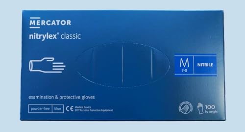 MERCATOR MEDICAL Nitrilhandschuhe, puderfreie Einweghandschuhe NITRYLEX CLASSIC, Größe: M - 100 Stück, texturierte Fingerspitzen, latexfreie Einmalhandschuhe, Nitril-handschuhe, blau MERCATOR MEDICAL Nitrilhandschuhe, puderfreie Einweghandschuhe NITRYLEX CLASSIC, Größe: M - 100 Stück, texturierte Fingerspitzen, latexfreie Einmalhandschuhe, Nitril-handschuhe, blau von MERCATOR MEDICAL