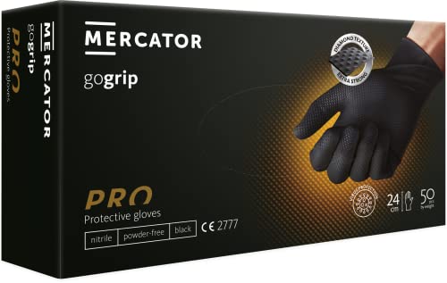 Nitrilhandschuhe 100 Stück Schutzhandschuhe strapazierfähige Arbeitshandschuhe Gartenhandschuhe S - XXL Größe Bequem Einmalhandschuhe GoGrip Einweg latexfrei Nitril-Handschuhe (L 100 Stück, BLACK) von MERCATOR MEDICAL