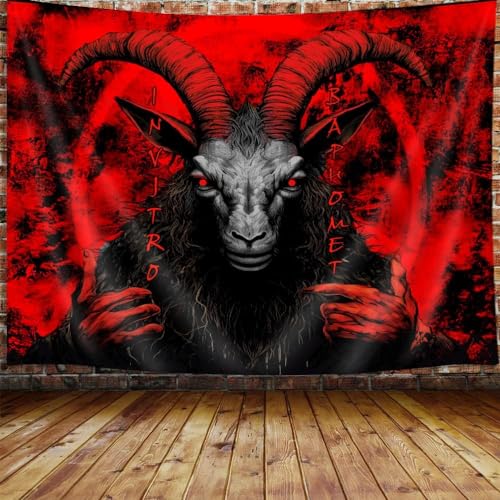 MERCHR Demon Goat Head Skull Tapestry, Pentagramm Tapisserie Wandbehang für Schlafzimmer, okkulte rote Gothic-Hexenflagge, Wandteppiche, Posterdecke, Studentenwohnheim, Heimdekoration, 228 x 178 cm von MERCHR