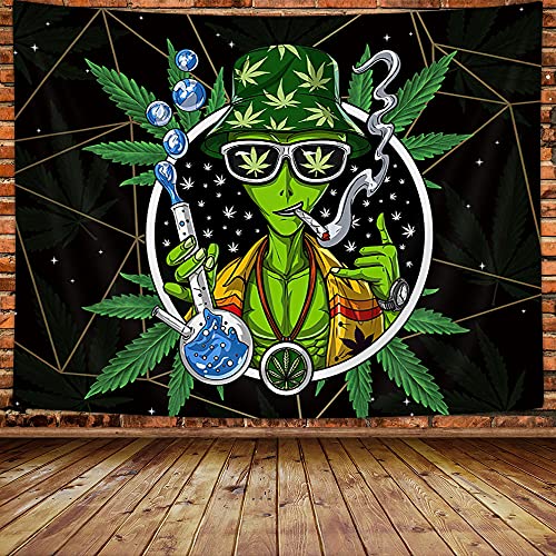 MERCHR Trippy Weed Tapisserie für Herren, cooler Alien-Wandteppich, ästhetischer Marihuana-Blatt-Tapisserie, psychedelische Batikfärbung, kleiner Wandteppich für Schlafzimmer, Heimdekoration (80 x 60) von MERCHR