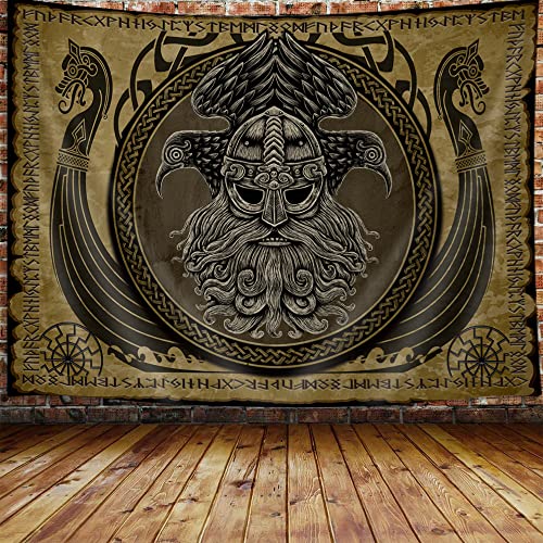 MERCHR Viking Norse Decor Tapisserie, coole Odins Ravens Tapisserie Wandbehang für Männer Schlafzimmer, norwegische Mythologie nordische heidnische goldene Wandteppiche Posterdecke College Wohnheim von MERCHR