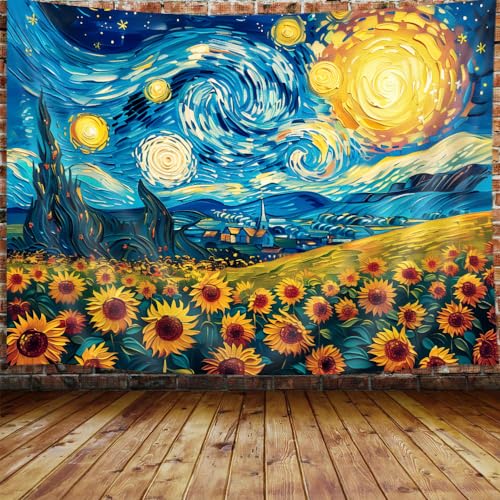 MERCHR Wandteppich mit Sonnenblumen-Motiv, ästhetisch, Vintage-Fantasie, Natur-Ölgemälde, Wandbehang für Schlafzimmer, Herbstblumen-Wandteppiche, Poster, Decke, Studentenwohnheim, Heimdekoration, MERCHR Wandteppich mit Sonnenblumen-Motiv, ästhetisch, Vintage-Fantasie, Natur-Ölgemälde, Wandbehang für Schlafzimmer, Herbstblumen-Wandteppiche, Poster, Decke, Studentenwohnheim, Heimdekoration, von MERCHR