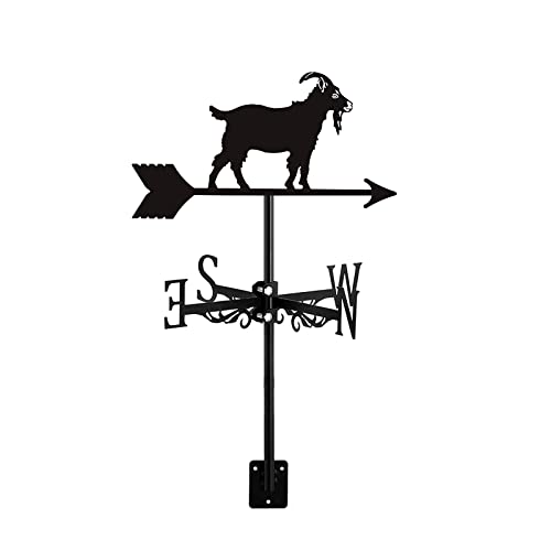 Wetterfahne Ziege Wetterhahn Windrichtungsanzeiger, Retro Form Geschnitztes Design Edelstahl Windfahne Direction Indicator Schwarz Metall für Garten Hinterhof Dach von Mercu