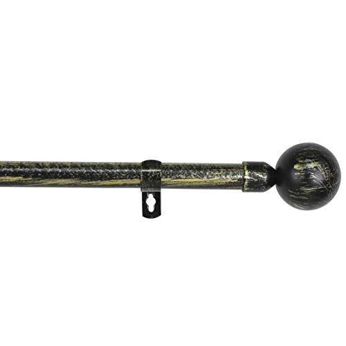 Einfache, geschmiedete Universal-Gardinenstange, ausziehbar, dekorative Gardinenstange (Schwarz + Gold, 120 - 210 cm Kugel) von MERCURY TEXTIL