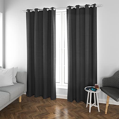 MERCURY TEXTIL - Durchscheinende Wohnzimmervorhänge, modern und elegant, 140 x 260 cm, Leineneffekt, für Schlafzimmer, Esszimmer, Küche, 2 Stück mit silbernen Ösen (Schwarz) von MERCURY TEXTIL