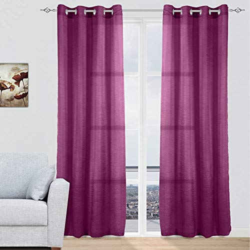 Mercury Textil - Gardinen, lichtdurchlässig, modern, mit silbernen Ringen, für Fenster, 150 x 260 cm, 2 Stück, (Lila) von MERCURY TEXTIL