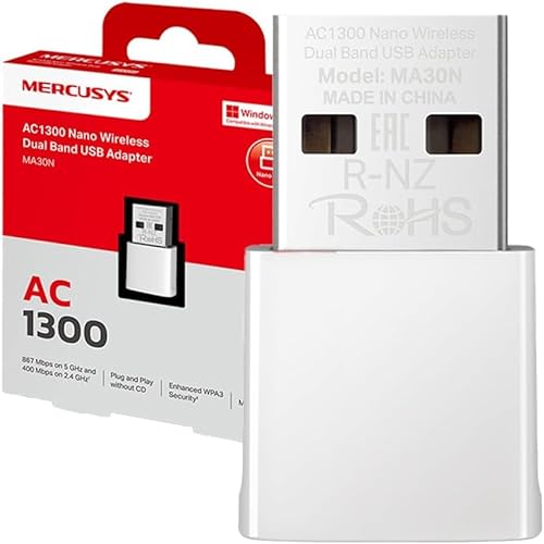 Mercusys TP-Link MA30N WiFi USB Adapter, AC1300Mbps, Netzwerkkarte, Nano-Karte, Dual Band, USB 2.0, WPA3, Plug & Play, Windows 11/10 Mercusys TP-Link MA30N WiFi USB Adapter, AC1300Mbps, Netzwerkkarte, Nano-Karte, Dual Band, USB 2.0, WPA3, Plug & Play, Windows 11/10 von MERCUSYS
