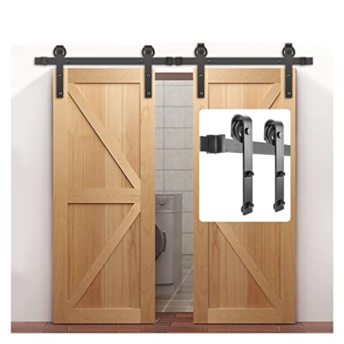 1 0ft-16ft Klassische Schiene Scheunentür Schwarz Doppeltüren Single Track Hardware Schiebetür Kit Wheel System Hohe Anpassungsfähigkeit(10FT) von MERHOVO