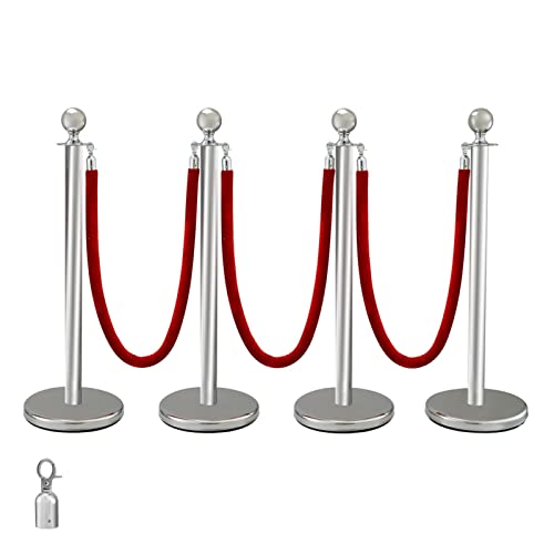 38 -Zoll -Gold Silber Stanchion Posts Warteschlangen Rote Samt Seilmenge Kontrolllinie Barrieren mit stabiler Basis for Partyzubehör Hohe Anpassungsfähigkeit(E) von MERHOVO