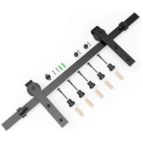 4-12 Fuß Schiebetürbeschlag-Set Schiebetürsystem Schiene for Schiebetür Hängeschiene for einzelne Holztür,Schwere Struktur(10FT 305cm Rail Kit) von MERHOVO