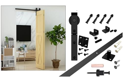5/6/6,6 Fuß Schiebetürschiene Falttür Hardware Kit for Scheunentor Schrank Laufrolle Zubehör,Schwere Struktur(5FT) von MERHOVO