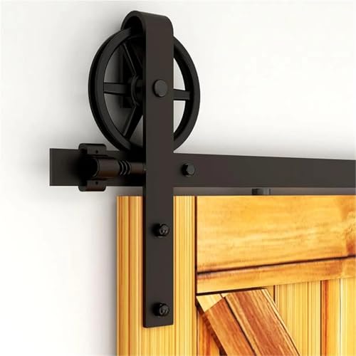 6,6 Fuß/201 cm Schienen-Schiebetür-Hardware-Kit mit verstellbaren Bodenschienen - Industrielles großes Speichenrad Typ J,Schwere Struktur von MERHOVO