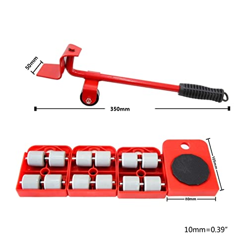 Anhängerstütze, 5 in 1 Möbel Mover Transport Set Mobile Heavy Object Handling Werkzeug Haushalt Mobile Geräte Arbeitersparnis Pry Hand Werkzeugsatz,Korrosionsbeständig(Red Silver Tone) von MERHOVO