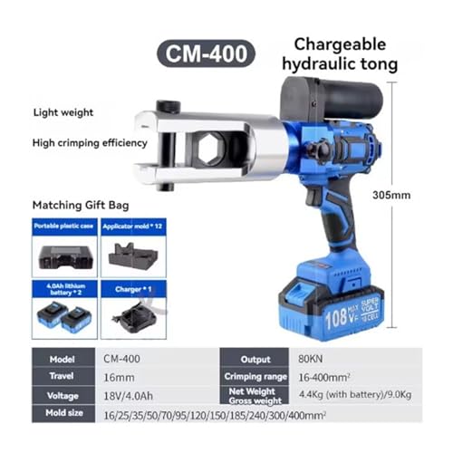 CM-400 Ektrische ulische Zan Wiederaufladbare Batterie Powered Crimpen Werkzeug 16-400mm² Crimpen Kupfer Aluminium Terminal für Cu-Kabelschuhe(CM-400) von MERHOVO