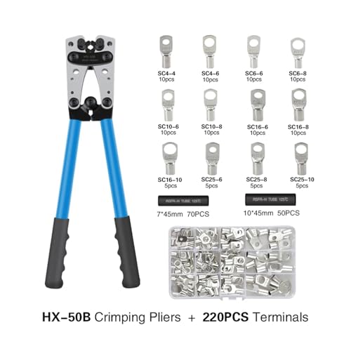 Crimpzange, Rohrklemmen-Crimper, Sechskant-Crimpwerkzeug, Multitool, Batteriekabelschuh, Kabel, Handwerkzeuge HX-50B, 6–50 mm², AWG 10–0 für Cu-Kabelschuhe(HX-50B 220pcs) von MERHOVO